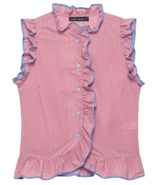 Damen Gestreifte Hemdbluse mit Stehkragen und Tunnelzug Drune