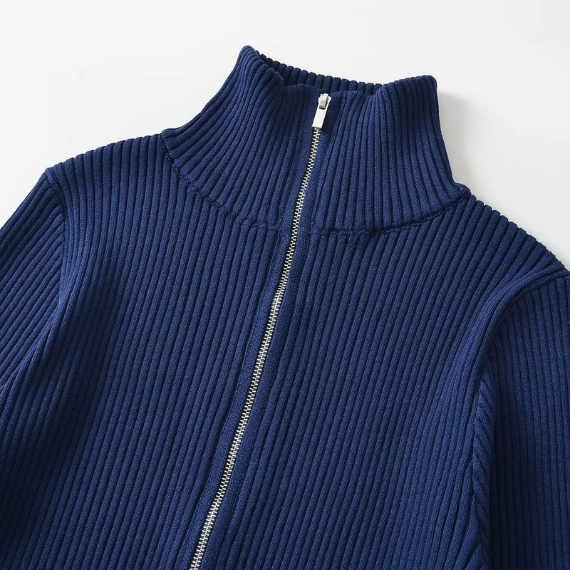Damen Gerippte Stehkragen-Strickjacke mit durchgehendem Reißverschluss Drune