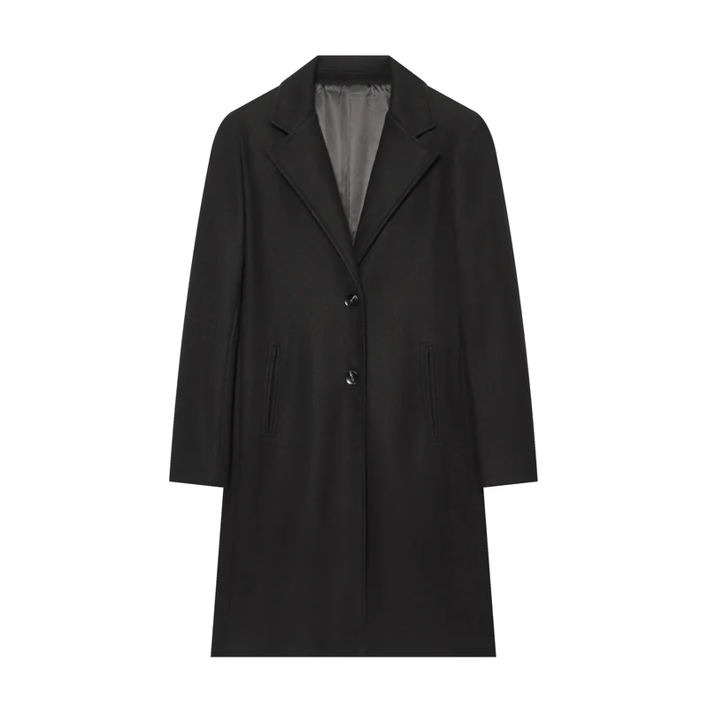 Damen Gerader Wollmix‑Mantel mit Reverskragen, Clean‑Finish und paspelierten Eingrifftaschen Drune