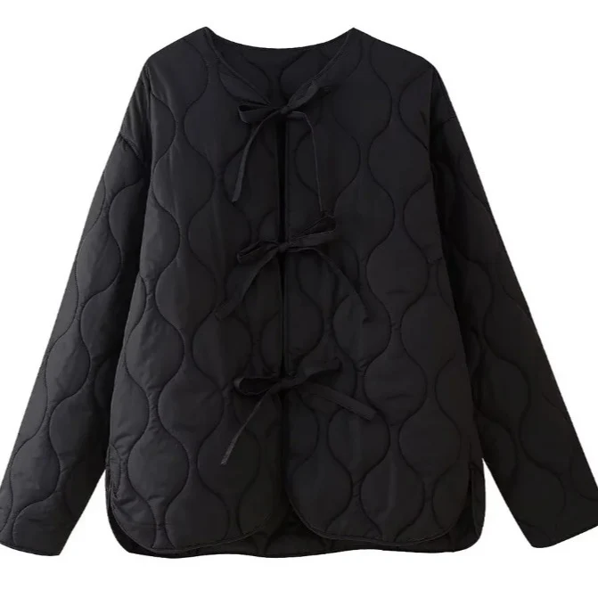 Damen Gequiltete Steppjacke mit Bindebändern und Rundhalsausschnitt Drune