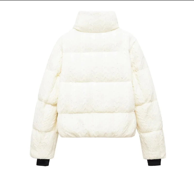 Damen Gepolsterte Cropped Steppjacke mit Zopfstrickoptik und hohem Stehkragen Drune