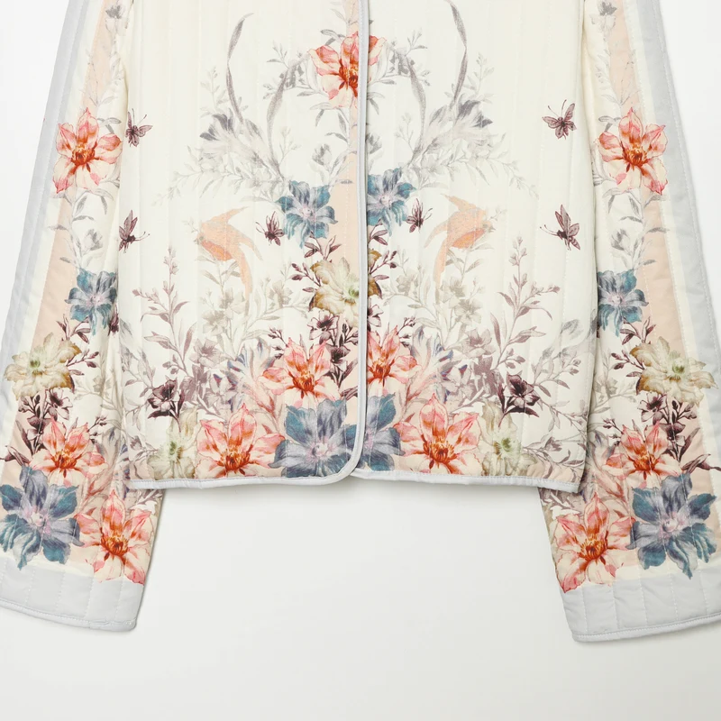 Damen Gepolsterte Cropped Jacke mit floralem Alloverprint und Rundhalsausschnitt Drune
