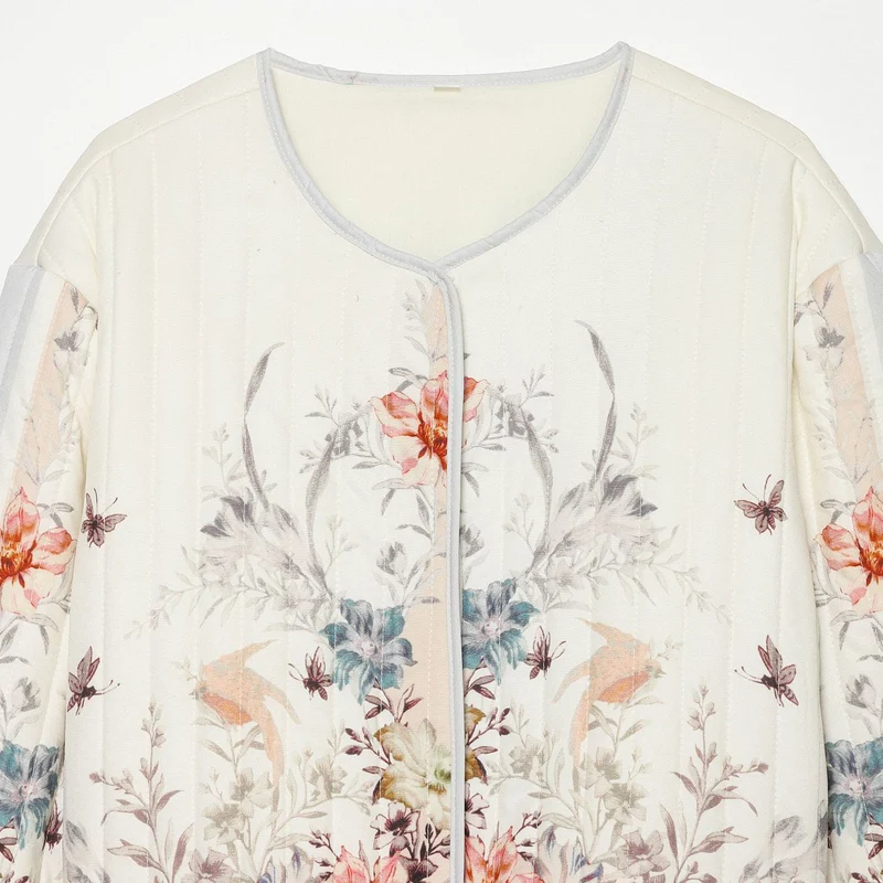 Damen Gepolsterte Cropped Jacke mit floralem Alloverprint und Rundhalsausschnitt Drune