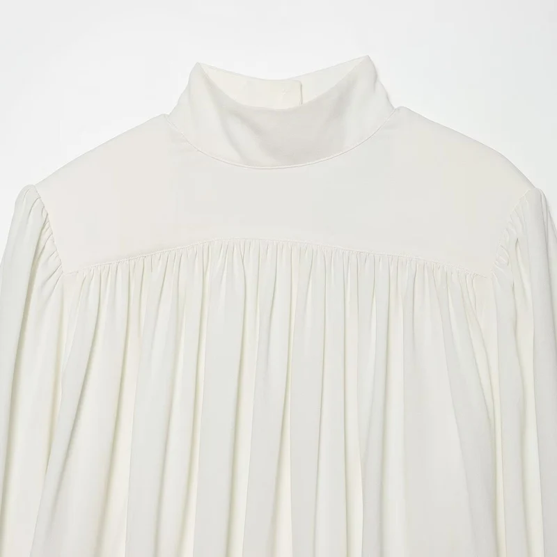 Damen Gebauschte Bluse mit Stehkragen und Schleifenärmeln Drune