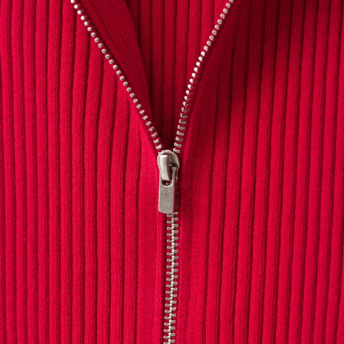 Damen Feinstrick-Poloshirt-Cardigan mit kurzem Arm und durchgehendem Reißverschluss Drune