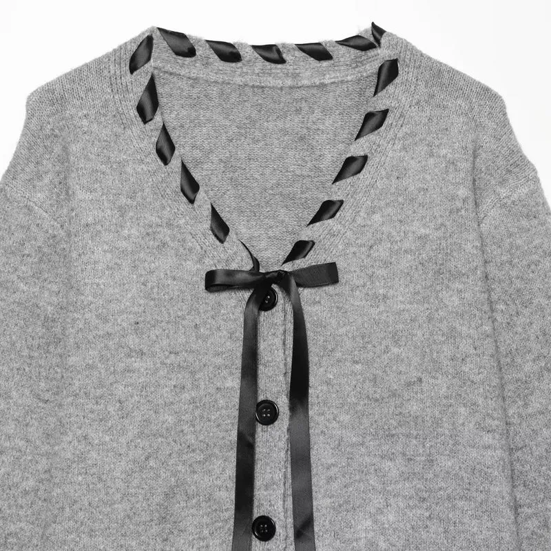 Damen Feinstrick-Cardigan mit V‑Ausschnitt und Satinbandeinfassung Drune
