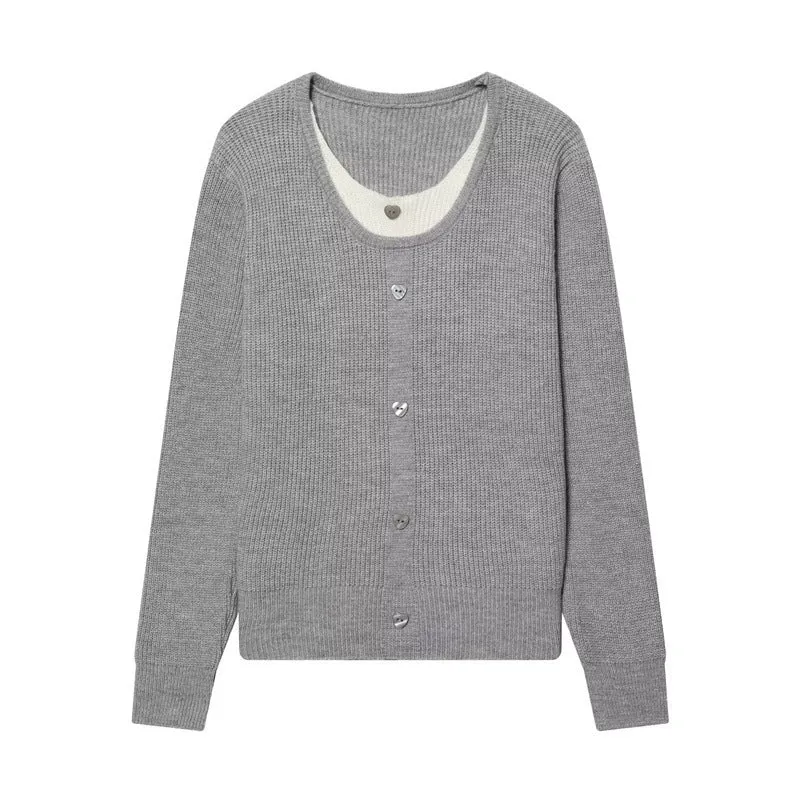 Damen Feinstrick-Cardigan mit integrierter Unterziehblende und Herzknopfleiste Drune