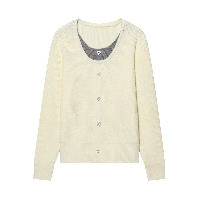 Damen Feinstrick-Cardigan mit integrierter Unterziehblende und Herzknopfleiste Drune