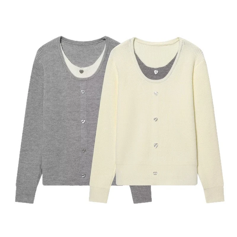 Damen Feinstrick-Cardigan mit integrierter Unterziehblende und Herzknopfleiste Drune