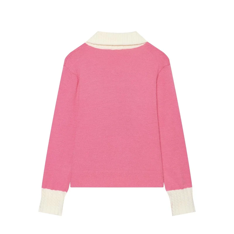 Damen Feinstrick-Cardigan mit großem Strukturkragen und Kontrastbündchen Drune