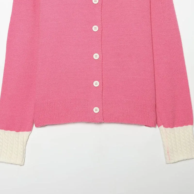 Damen Feinstrick-Cardigan mit großem Strukturkragen und Kontrastbündchen Drune