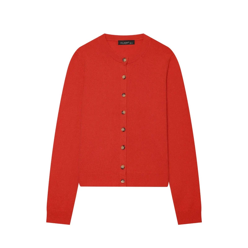 Damen Feinstrick-Cardigan im Cropped-Schnitt mit Rundhalsausschnitt und Holzknopfleiste Drune