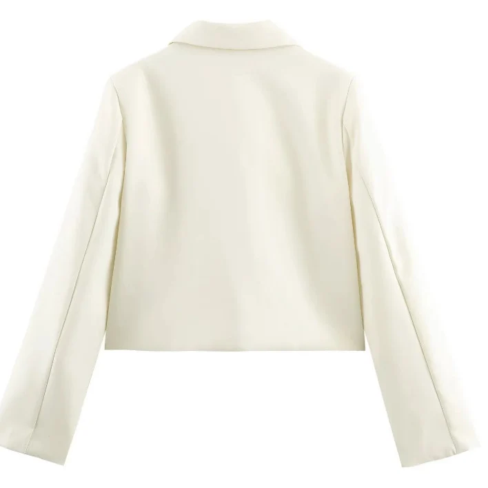 Damen Eleganter Cropped-Blazer mit floralen Strassknöpfen und Pattentaschen Drune