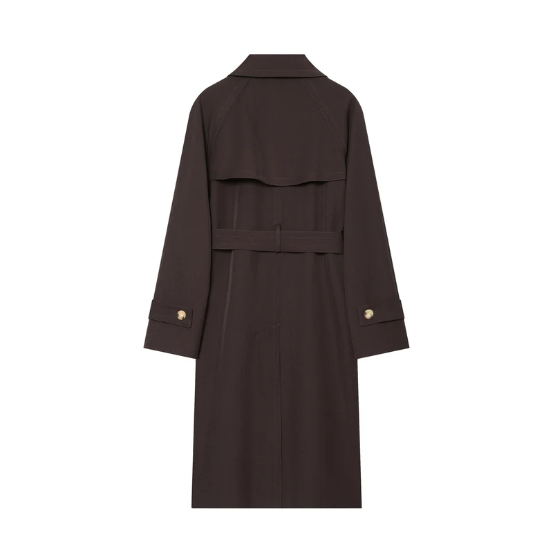 Damen Doppelreihiger taillierter Trenchcoat mit Bindegürtel und überschnittenen Ärmeln Drune