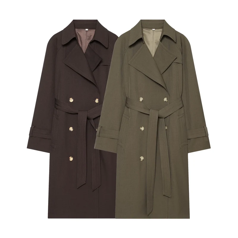 Damen Doppelreihiger taillierter Trenchcoat mit Bindegürtel und überschnittenen Ärmeln Drune