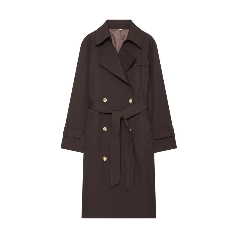 Damen Doppelreihiger taillierter Trenchcoat mit Bindegürtel und überschnittenen Ärmeln Drune