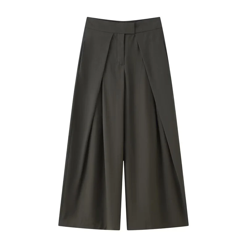 Damen Culotte-Hose mit weitem Bein, hoher Taille und ausgestellter Silhouette Drune