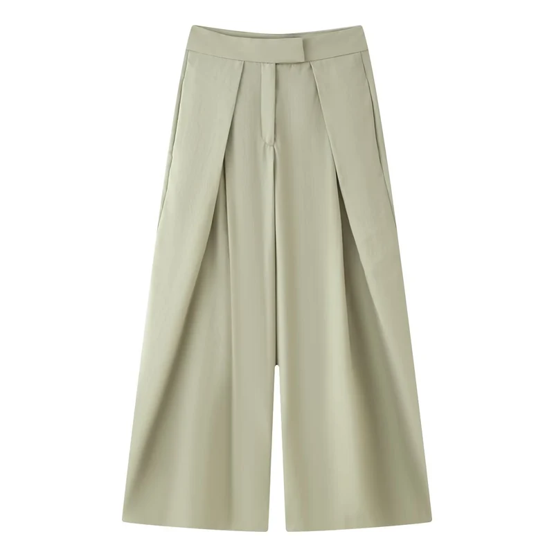 Damen Culotte-Hose mit weitem Bein, hoher Taille und ausgestellter Silhouette Drune