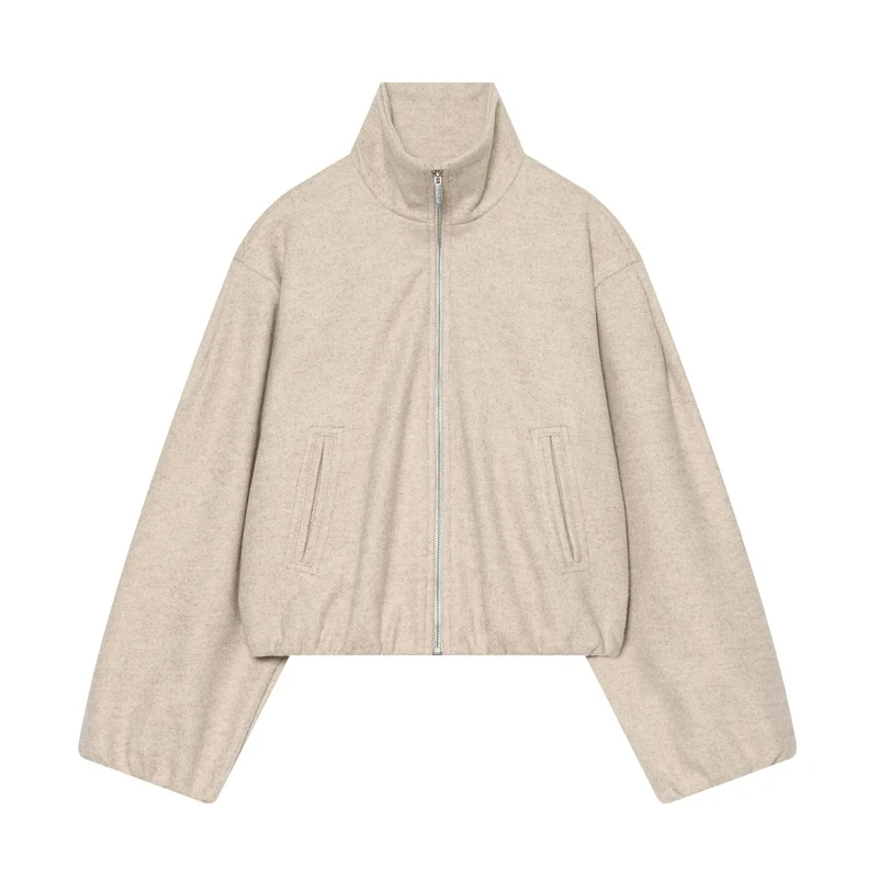 Damen Cropped Wollmix-Blouson mit hohem Stehkragen und Reißverschluss Drune