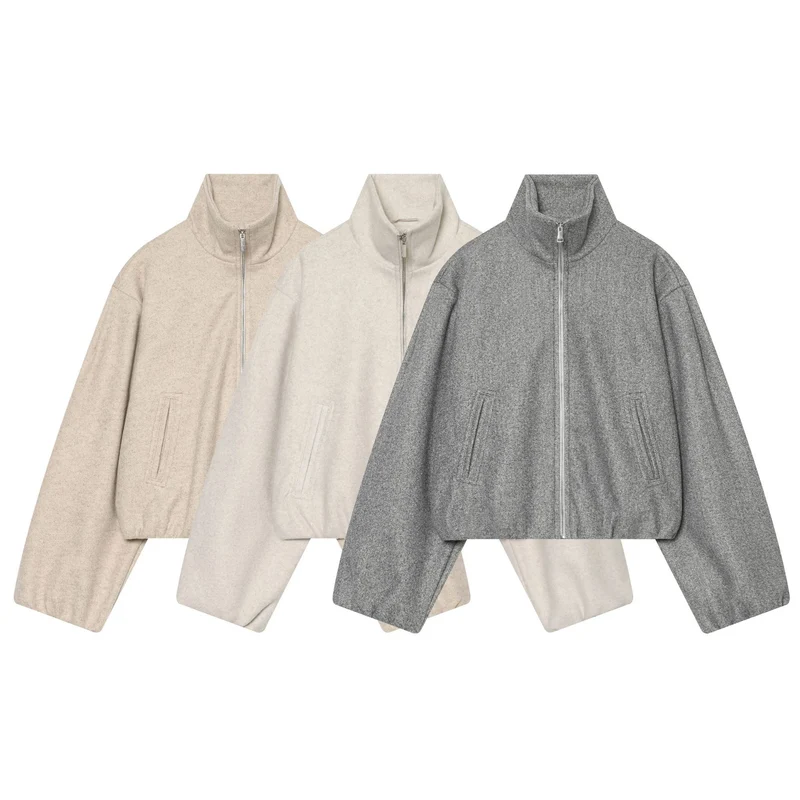 Damen Cropped Wollmix-Blouson mit hohem Stehkragen und Reißverschluss Drune