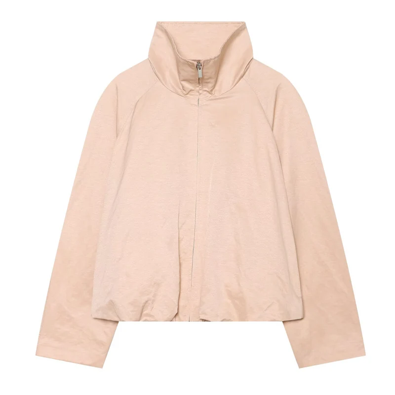 Damen Cropped Windjacke mit hohem Funnelkragen und elastischem Saum Drune