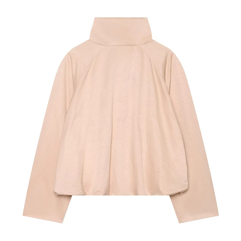 Damen Cropped Windjacke mit hohem Funnelkragen und elastischem Saum Drune