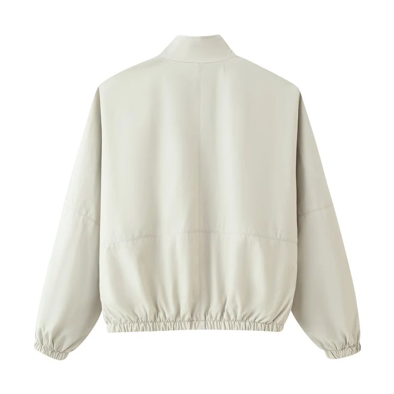 Damen Cropped Windjacke aus technischem Material mit hohem Stehkragen und Kontrastpaspel Drune