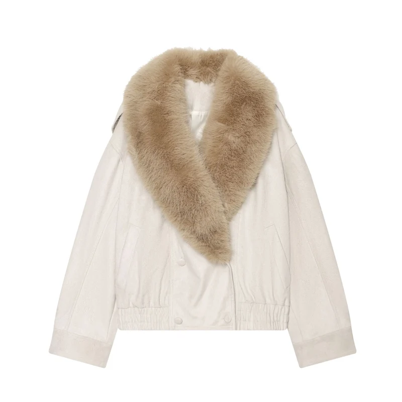 Damen Cropped Veloursjacke mit voluminösem Kunstfell‑Schalkragen Drune