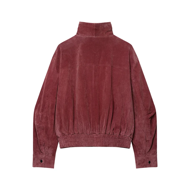 Damen Cropped Velours Bomberjacke mit hohem Stehkragen und Elastikbund Drune