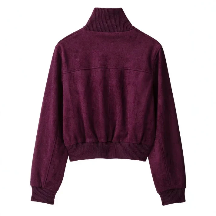 Damen Cropped Velours‑Bomberjacke mit hohem Rippenkragen und verdeckter Verschlussleiste Drune