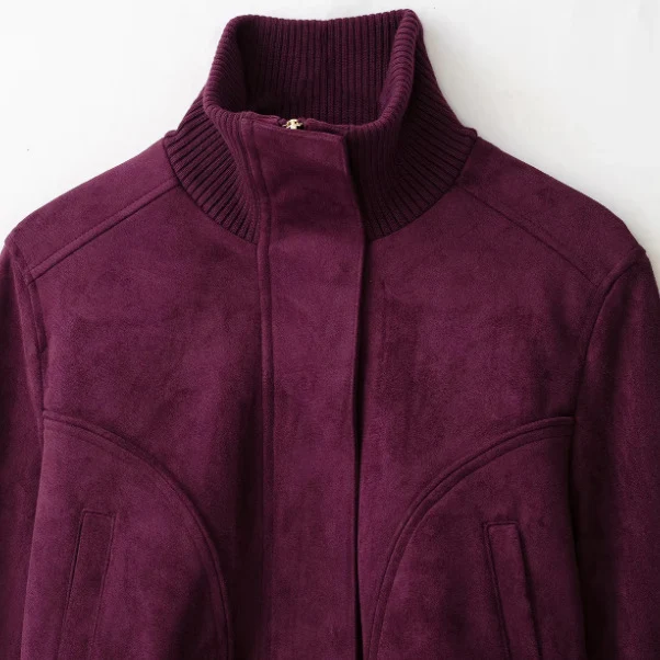 Damen Cropped Velours‑Bomberjacke mit hohem Rippenkragen und verdeckter Verschlussleiste Drune