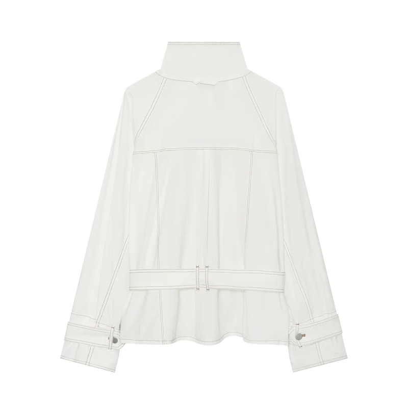Damen Cropped Utility‑Jacke mit Stehkragen, Taillenband und sichtbaren Ziernähten Drune