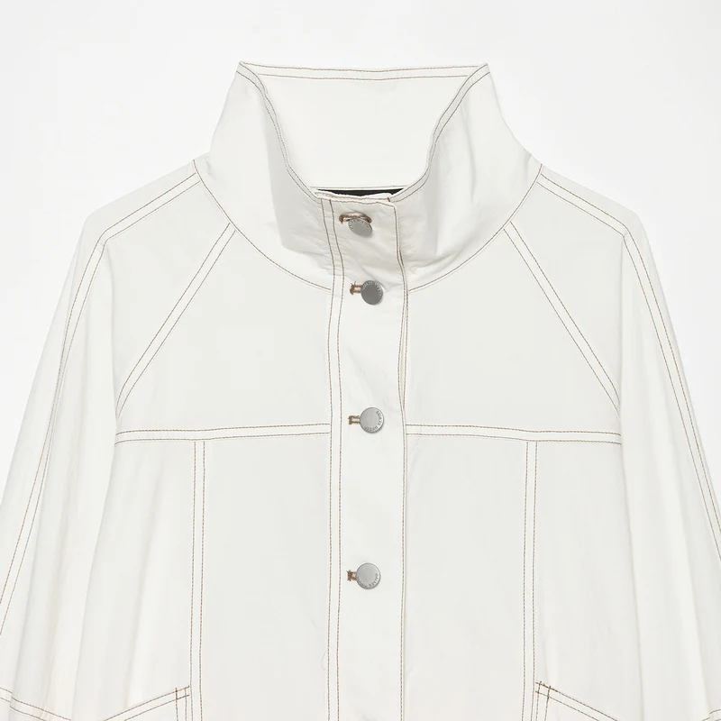 Damen Cropped Utility‑Jacke mit Stehkragen, Taillenband und sichtbaren Ziernähten Drune