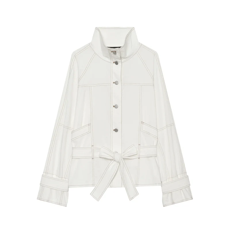 Damen Cropped Utility‑Jacke mit Stehkragen, Taillenband und sichtbaren Ziernähten Drune