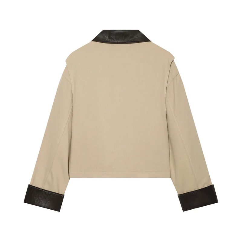 Damen Cropped Utility‑Jacke mit gesteppter Innenseite und kontrastierendem Lederkragen Drune