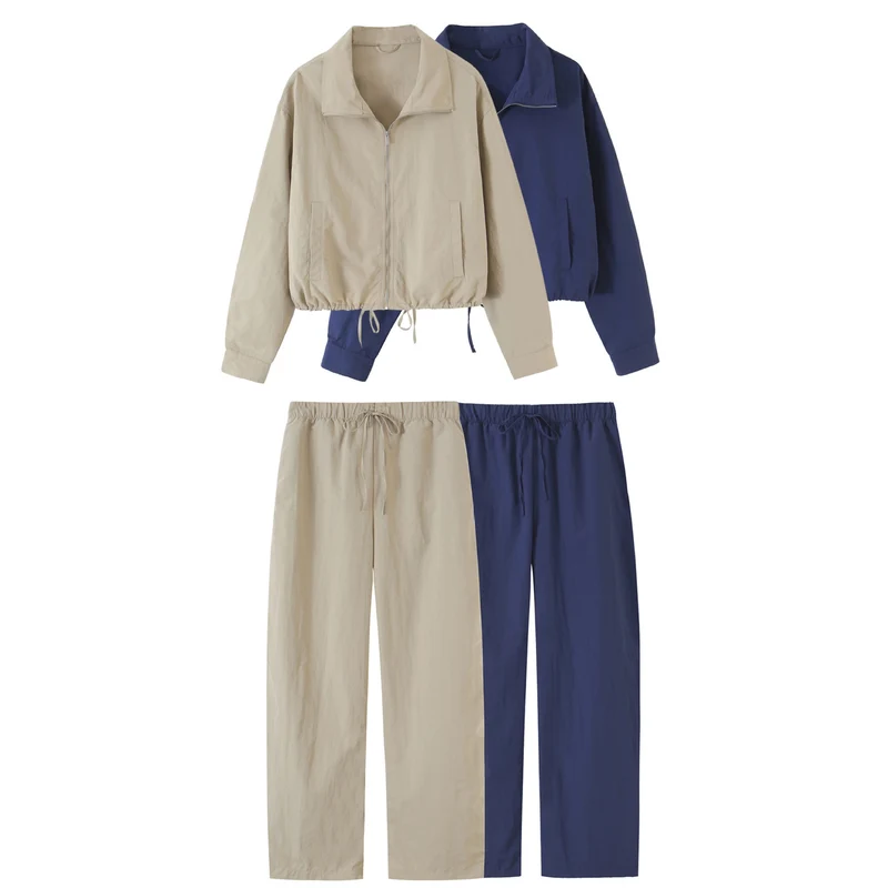 Damen Cropped-Übergangsjacke mit Tunnelzug und Stehkragen Drune