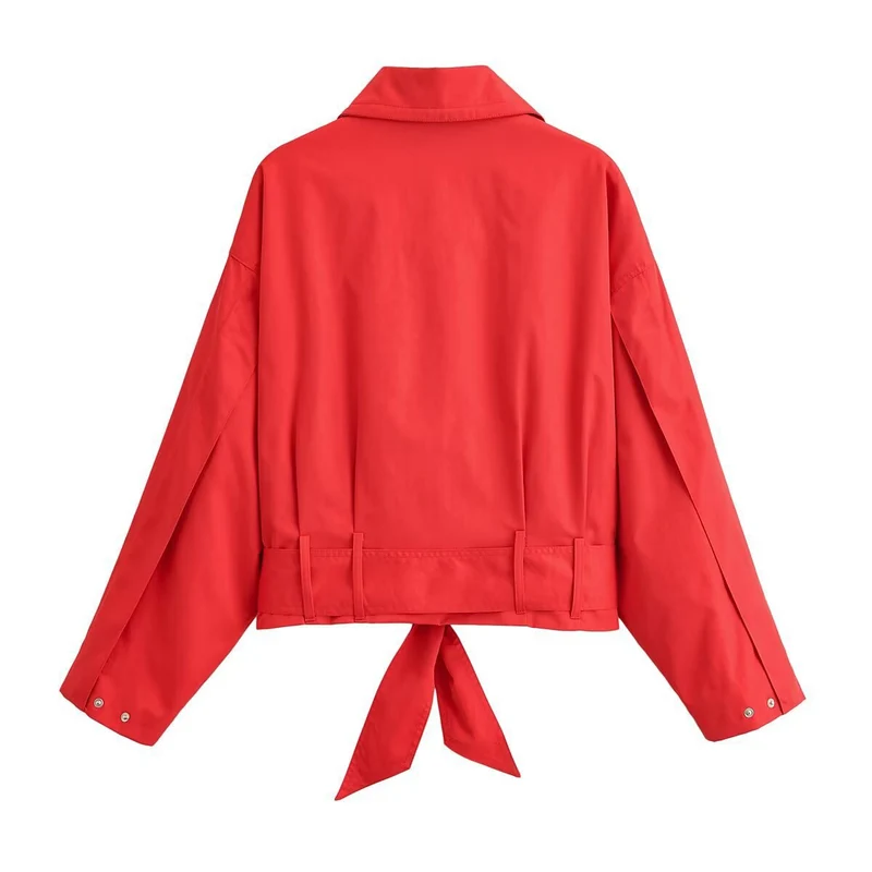 Damen Cropped Übergangsjacke mit Taillenband und Hemdkragen Drune