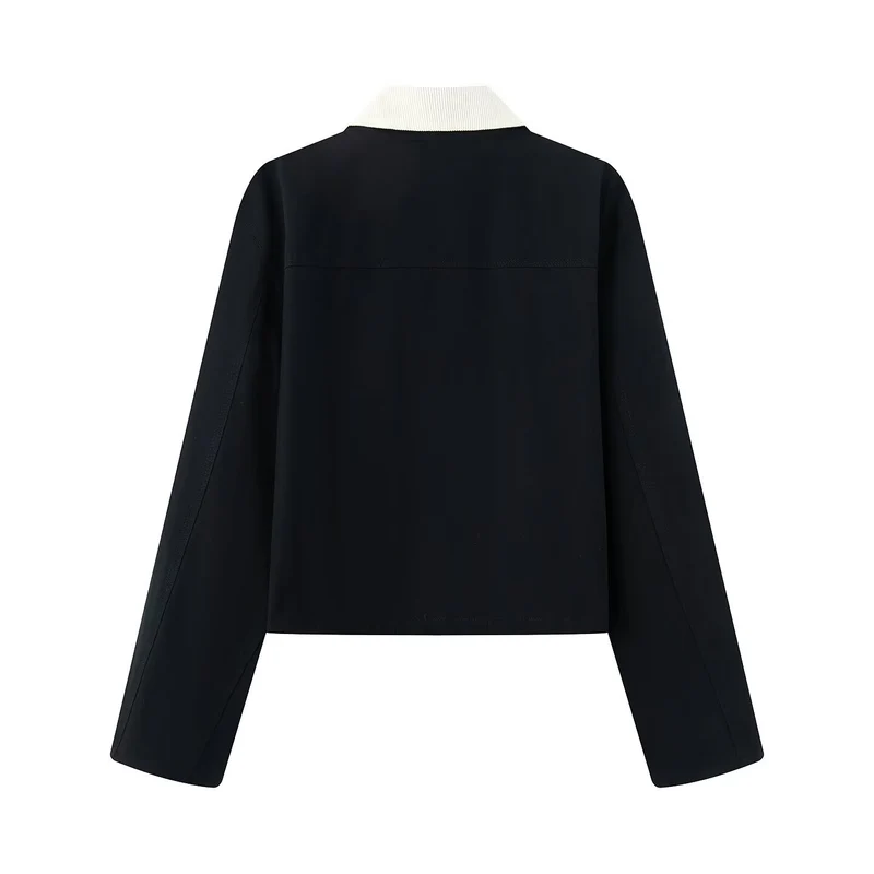 Damen Cropped Übergangsjacke im Workwear‑Look mit Cordkragen, Druckknopfleiste und Tunnelzug Drune