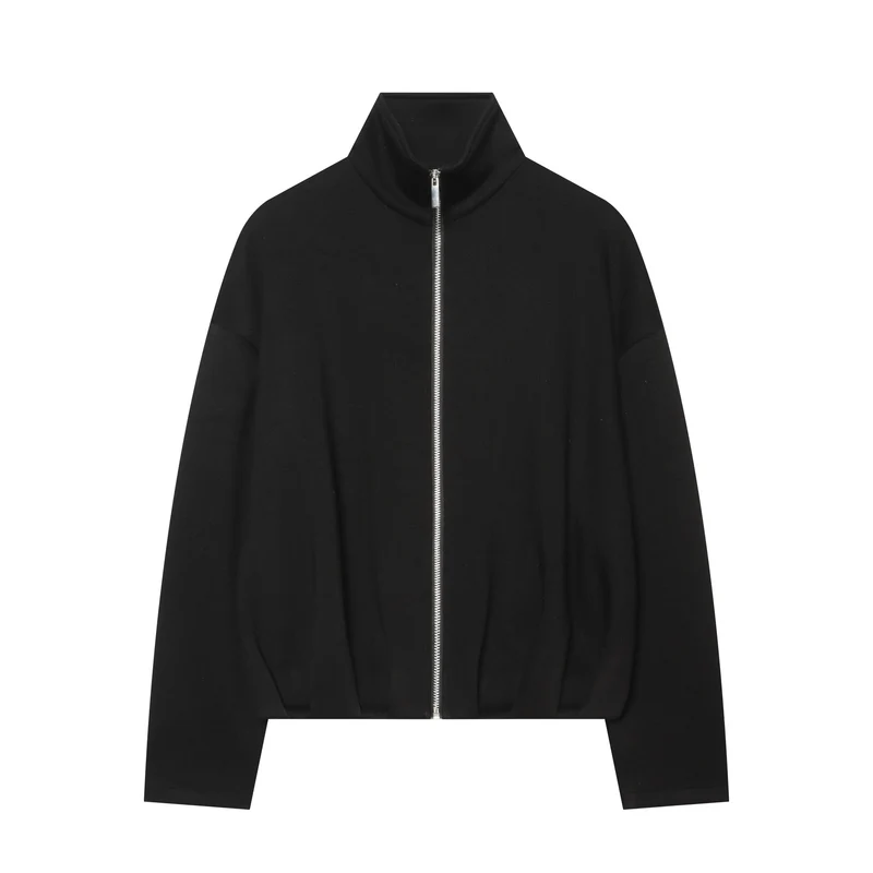 Damen Cropped‑Sweatjacke mit hohem Stehkragen, durchgehendem Reißverschluss und taillierter Tunnelzugsaum Drune