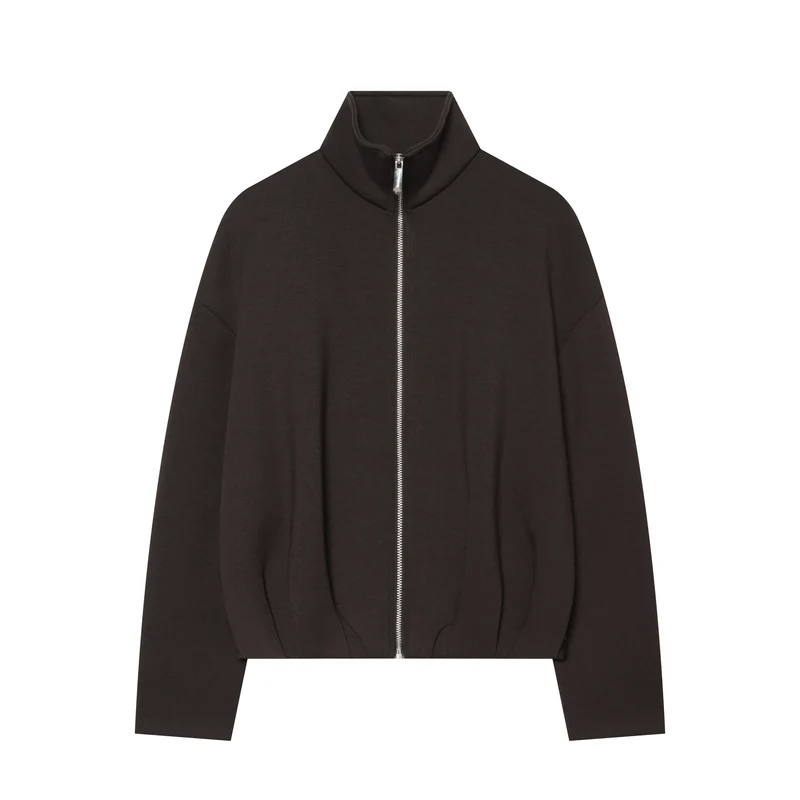 Damen Cropped‑Sweatjacke mit hohem Stehkragen, durchgehendem Reißverschluss und taillierter Tunnelzugsaum Drune