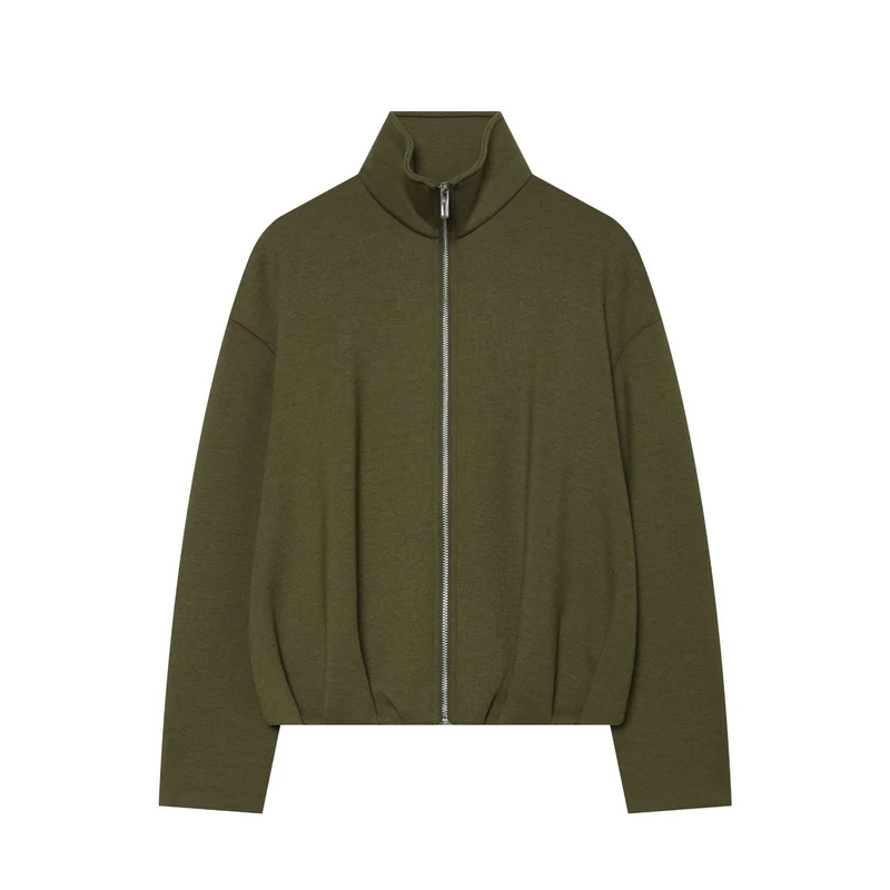 Damen Cropped‑Sweatjacke mit hohem Stehkragen, durchgehendem Reißverschluss und taillierter Tunnelzugsaum Drune