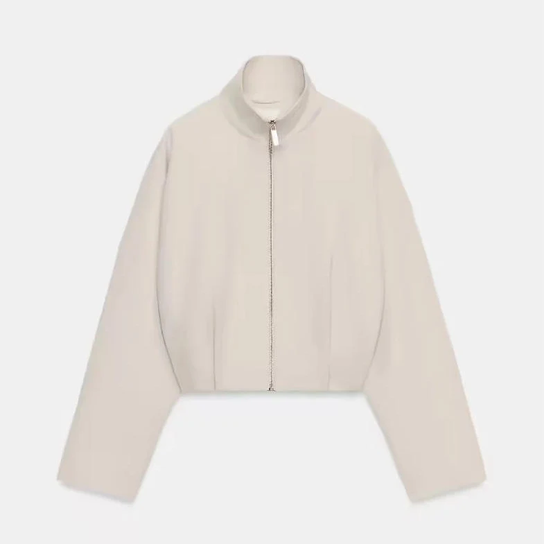 Damen Cropped schmal taillierte Blousonjacke mit Stehkragen und cleanem Schnitt Drune