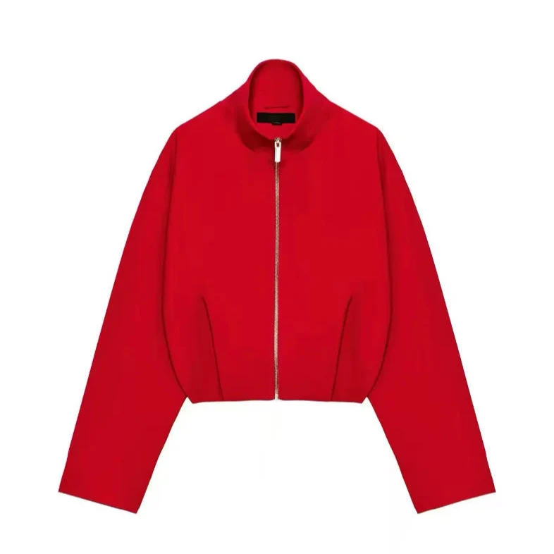 Damen Cropped schmal taillierte Blousonjacke mit Stehkragen und cleanem Schnitt Drune