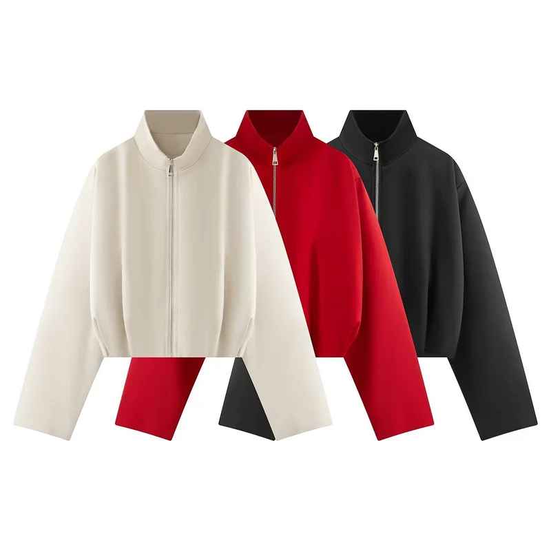 Damen Cropped schmal taillierte Blousonjacke mit Stehkragen und cleanem Schnitt Drune