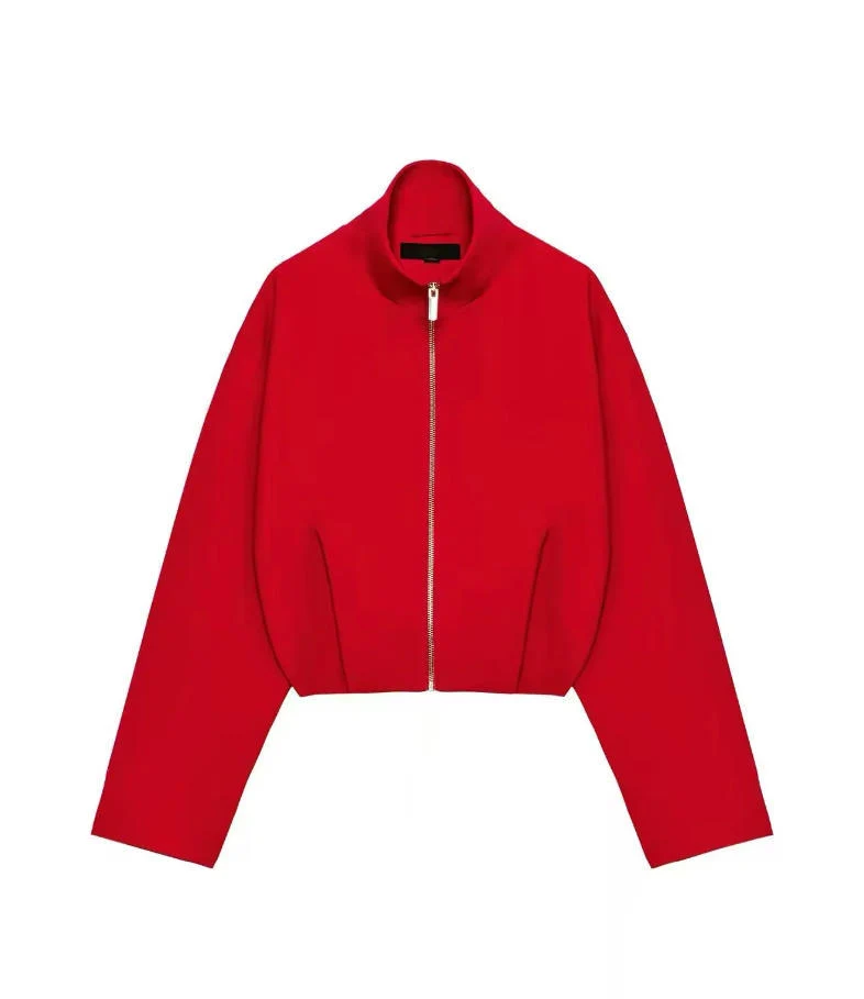 Damen Cropped schmal taillierte Blousonjacke mit Stehkragen und cleanem Schnitt Drune