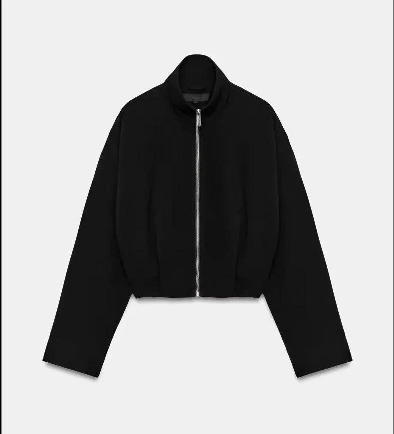 Damen Cropped schmal taillierte Blousonjacke mit Stehkragen und cleanem Schnitt Drune