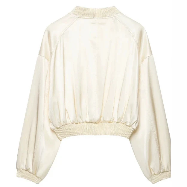 Damen Cropped Satin‑Blouson mit Raglanärmeln, elastischem Saum und Frontreißverschluss Drune