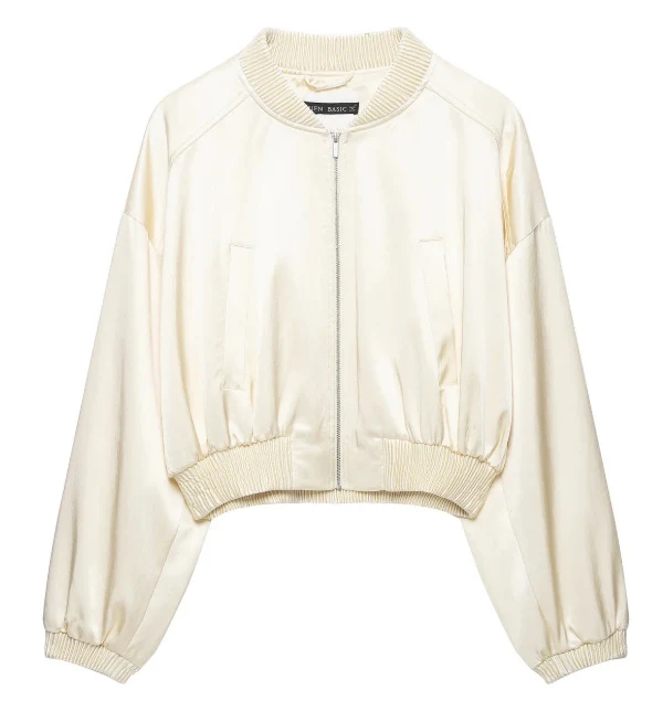 Damen Cropped Satin‑Blouson mit Raglanärmeln, elastischem Saum und Frontreißverschluss Drune