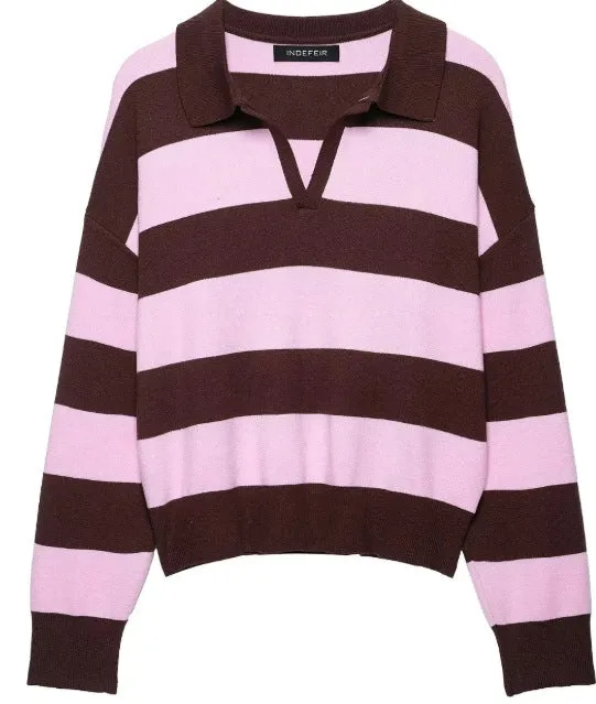 Damen Cropped Rugby-Strickpullover mit Kentkragen und V‑Ausschnitt Drune