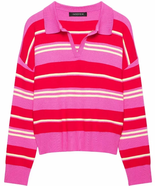 Damen Cropped Rugby-Strickpullover mit Kentkragen und V‑Ausschnitt Drune